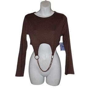 Brown Chain Detail Long Sleeve Top